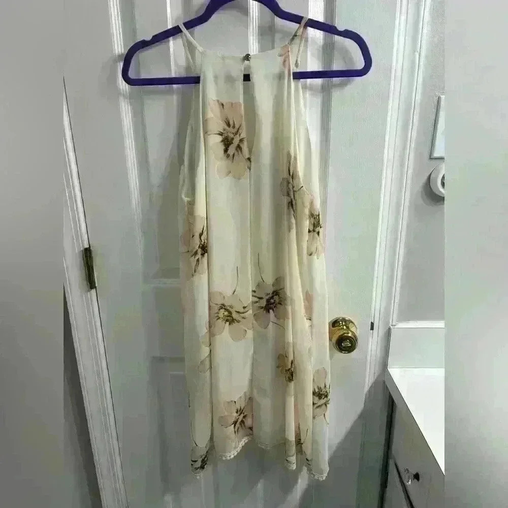 White Pink Floral Swing Dress with Pom Pom Detail Size S - Picture 5 of 8